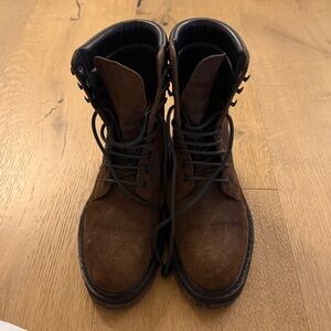 Saint Laurent Brown Suede Combat Boots with Lug Sole